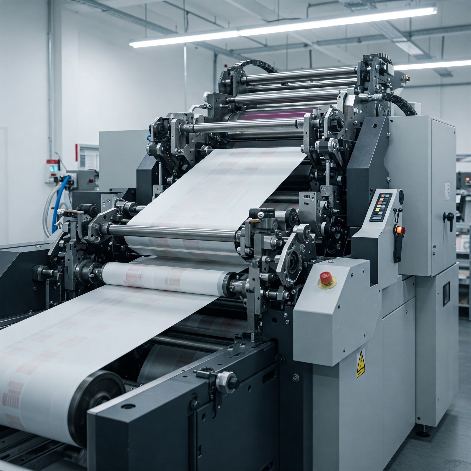 Printing press running printed web at the Kaysons plant